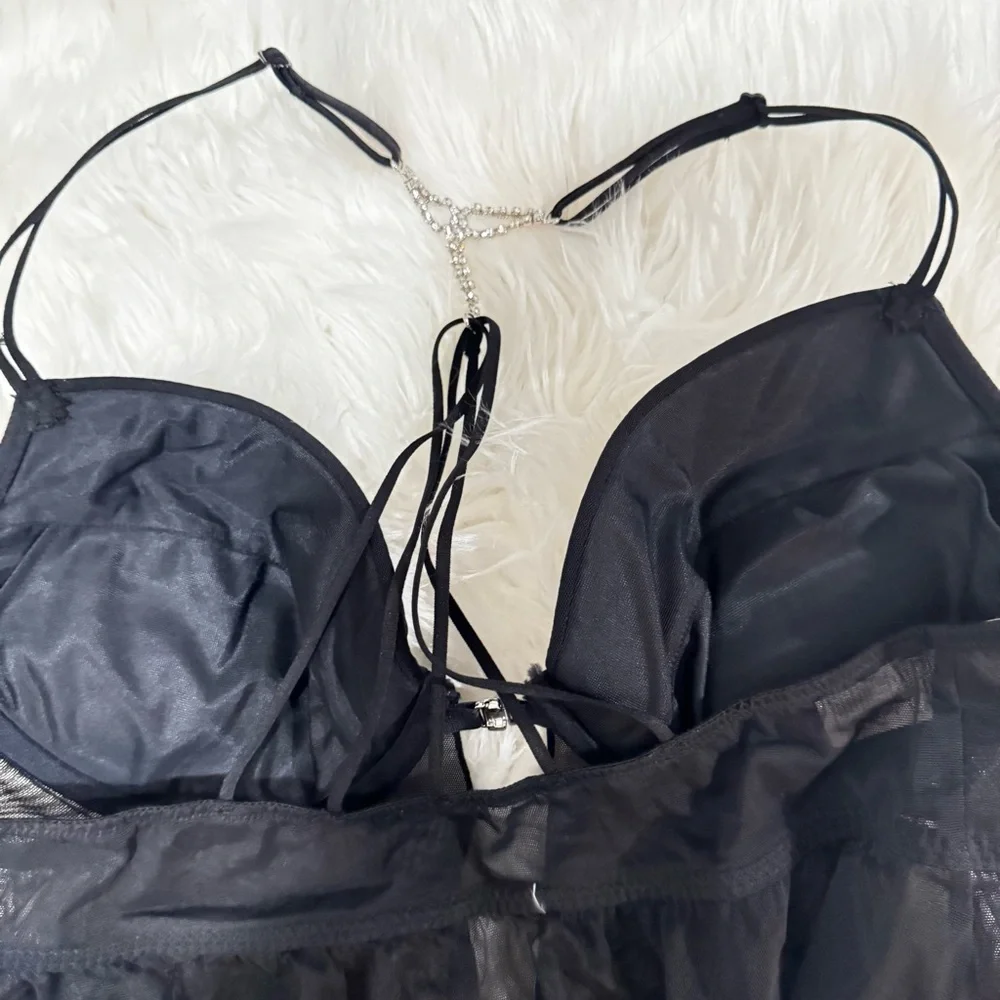 La Senza black‎ lace jewelled lingerie slip size L - Picture 4 of 6
